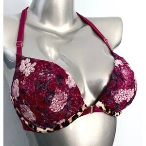 PINK Victoria's Secret Nwt Burgundy Floral Date Lace Push Up Front Close Bra